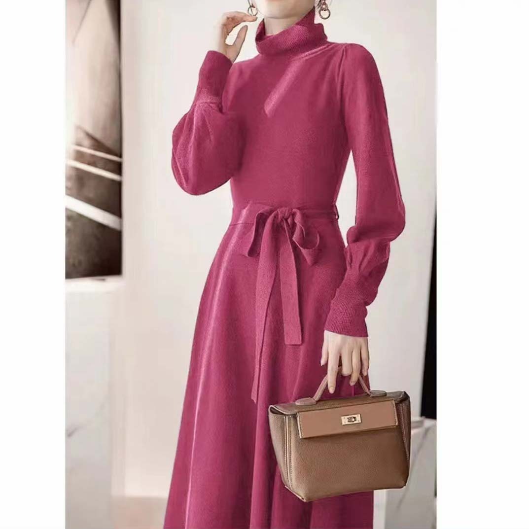 Turtleneck Knitwear Dress Loose Big Hem Mid-length Sweater Skirt