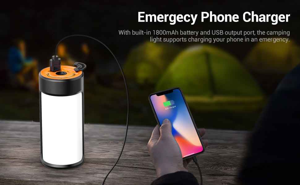 Rechargeable Camping Lights LED 400LM 5 Light Modes also Charges Phones - 2 Pack