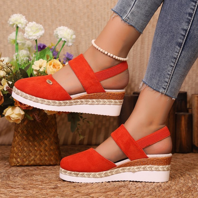 Hemp Rope Wedges Sandals Summer Lightweight Braided Closed Toe Elastic Band Shoes For Women