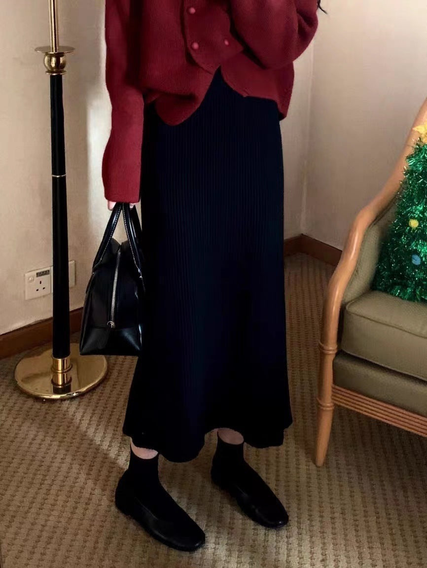 Women's Solid Color Casual Versatile Knitted Skirt