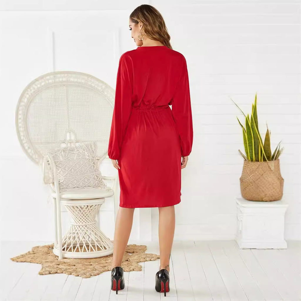 Elastic Cuffs Loose Elastic Belt Cinched Short Dress