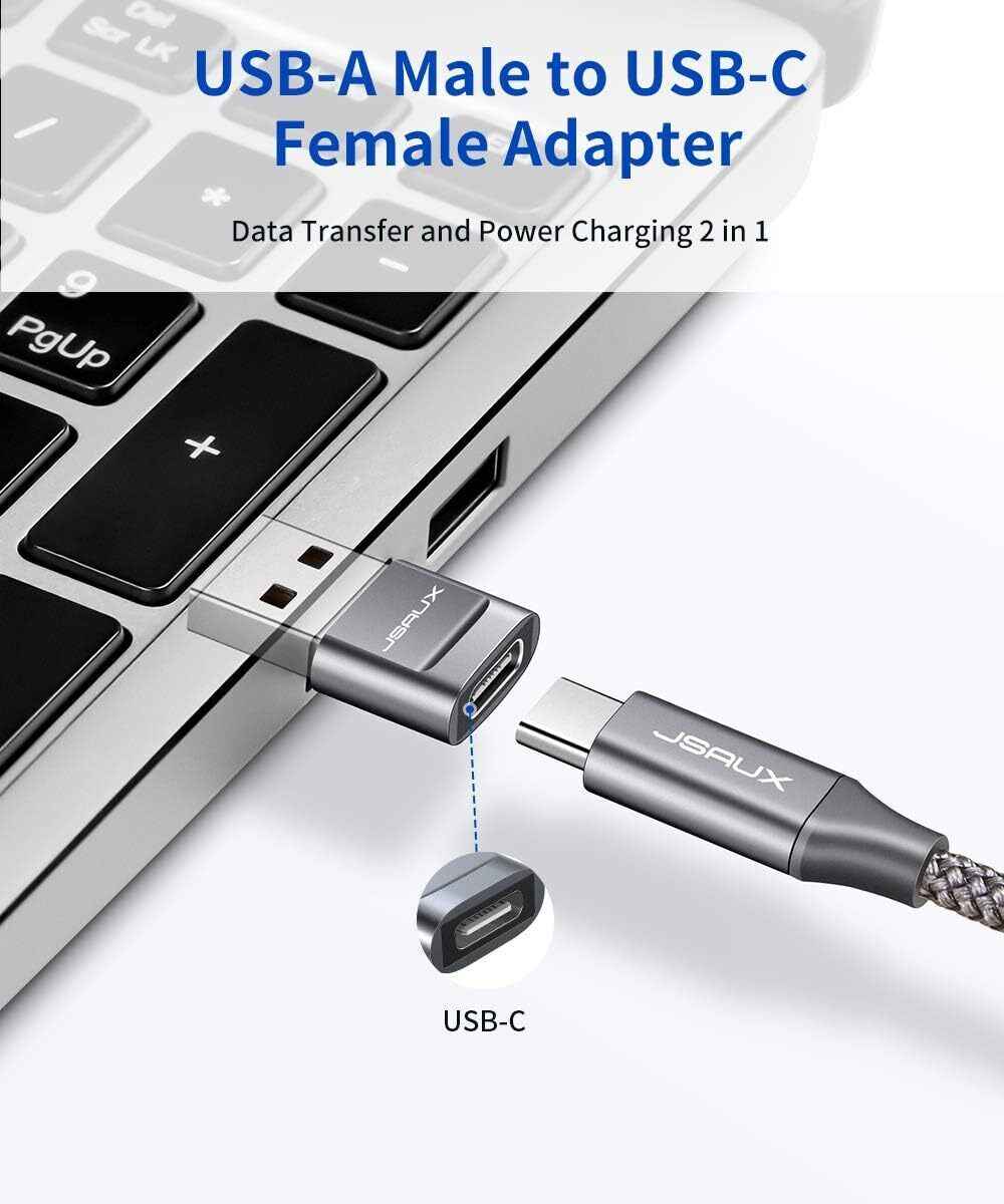 Premium USB Type C Female to USB A Male Adapter Converter Charger - Grey
