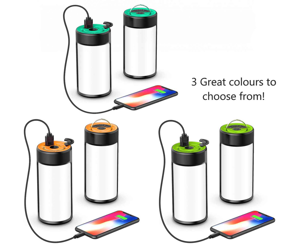 Rechargeable Camping Lights LED 400LM 5 Light Modes also Charges Phones - 2 Pack