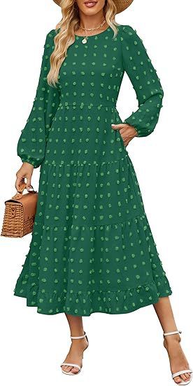 Autumn Long Sleeve Dress Casual Round Neck