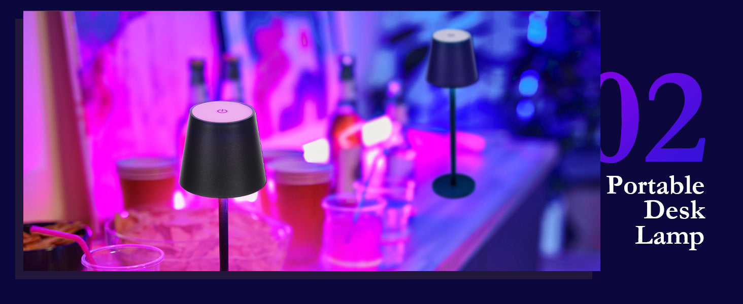Cordless LED Table Lamp Rechargeable RGB Light Touch Dimmable IP54 White 2 Pack