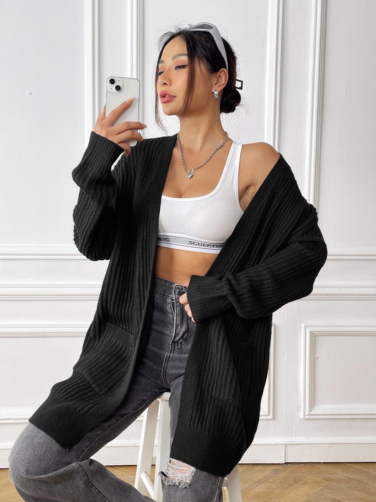 New Double Pocket Simple Casual Sweater Cardigan