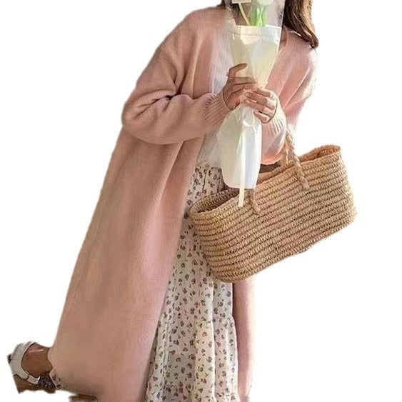 Women's Mid-length Knitted Cardigan V-neck Thickened Sweater Coat