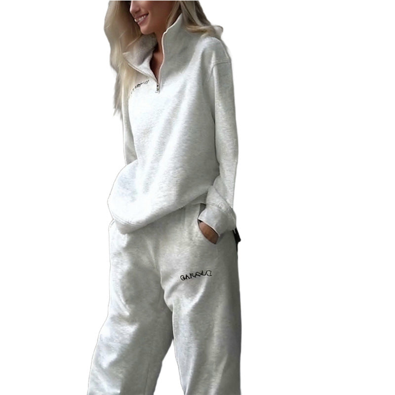 Sports Style Solid Color Long-sleeved Trousers Sweater Suit