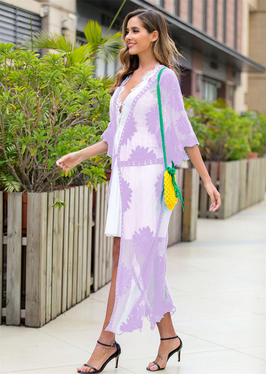 Lace Embroidery Dress Outer Wear Cardigan Swimsuit Blouse