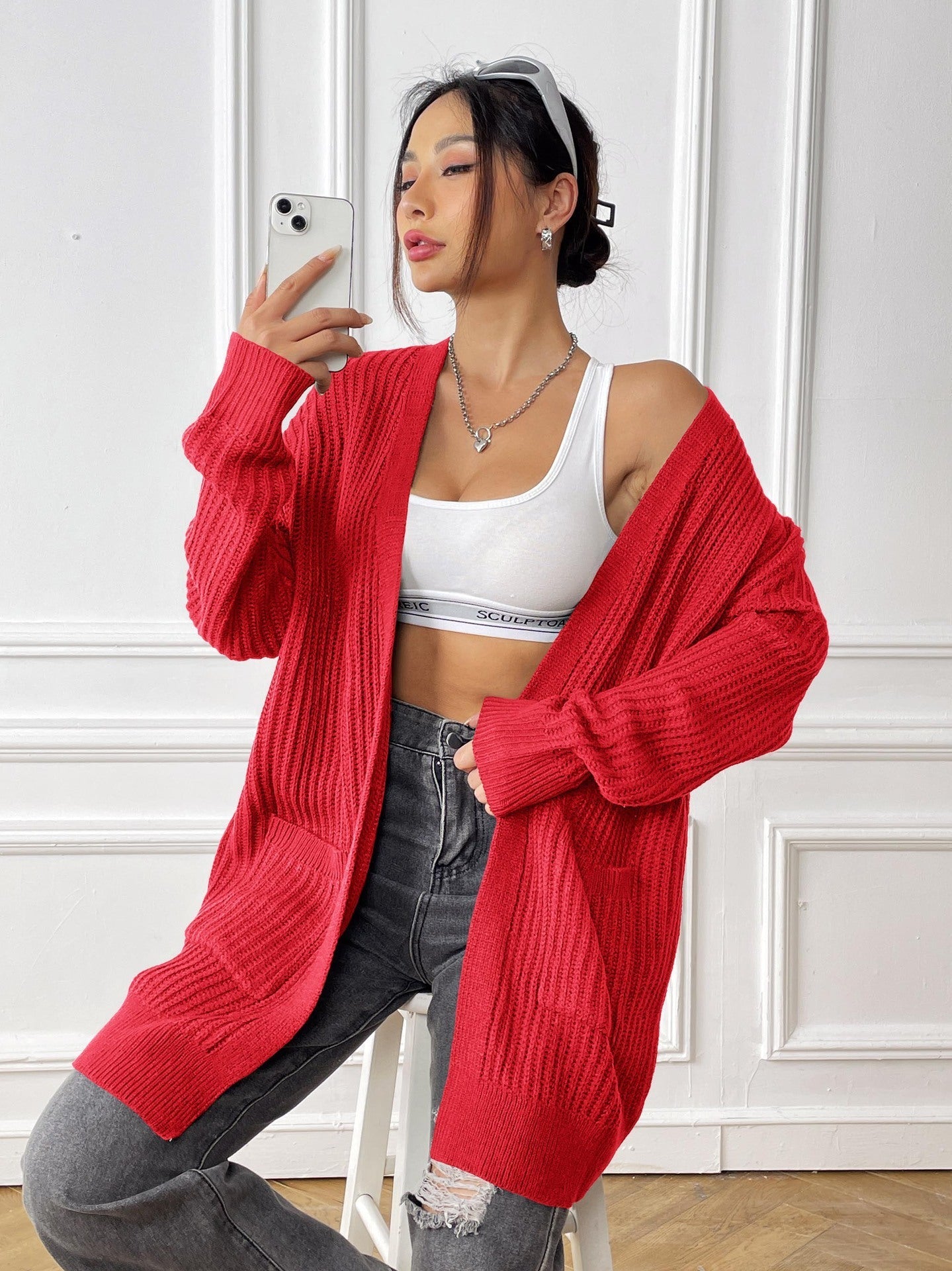 New Double Pocket Simple Casual Sweater Cardigan