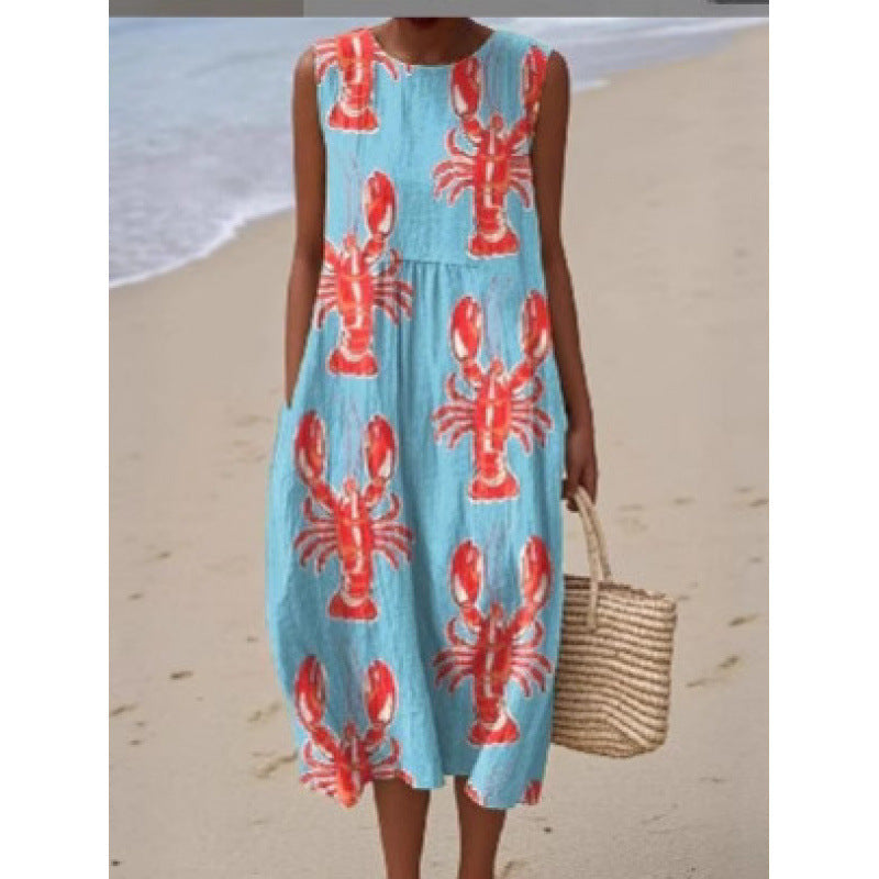 New Sleeveless Casual Printed Temperament Long Dress