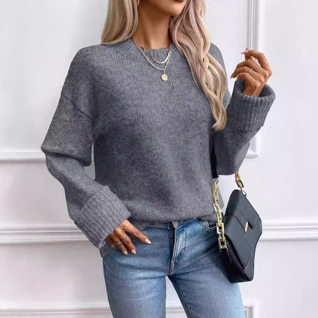 Women's Round Neck Pullover Comfort And Casual Long Sleeve Sweater