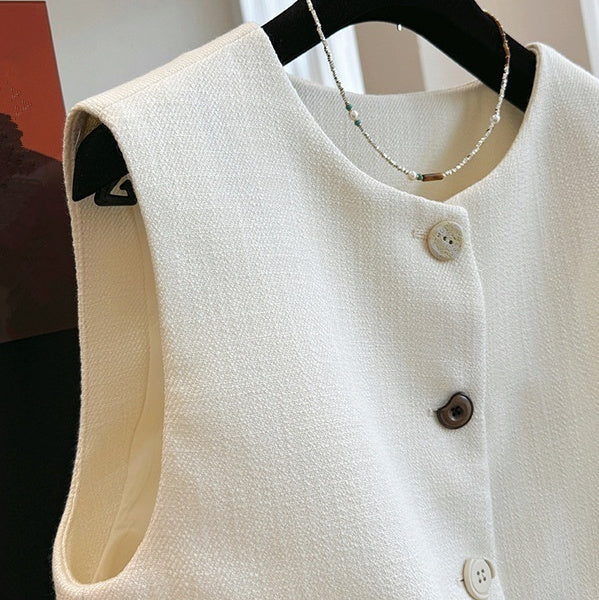 Round Neck Vest French Style Temperament Outer Wear Bandage Dress Sleeveless