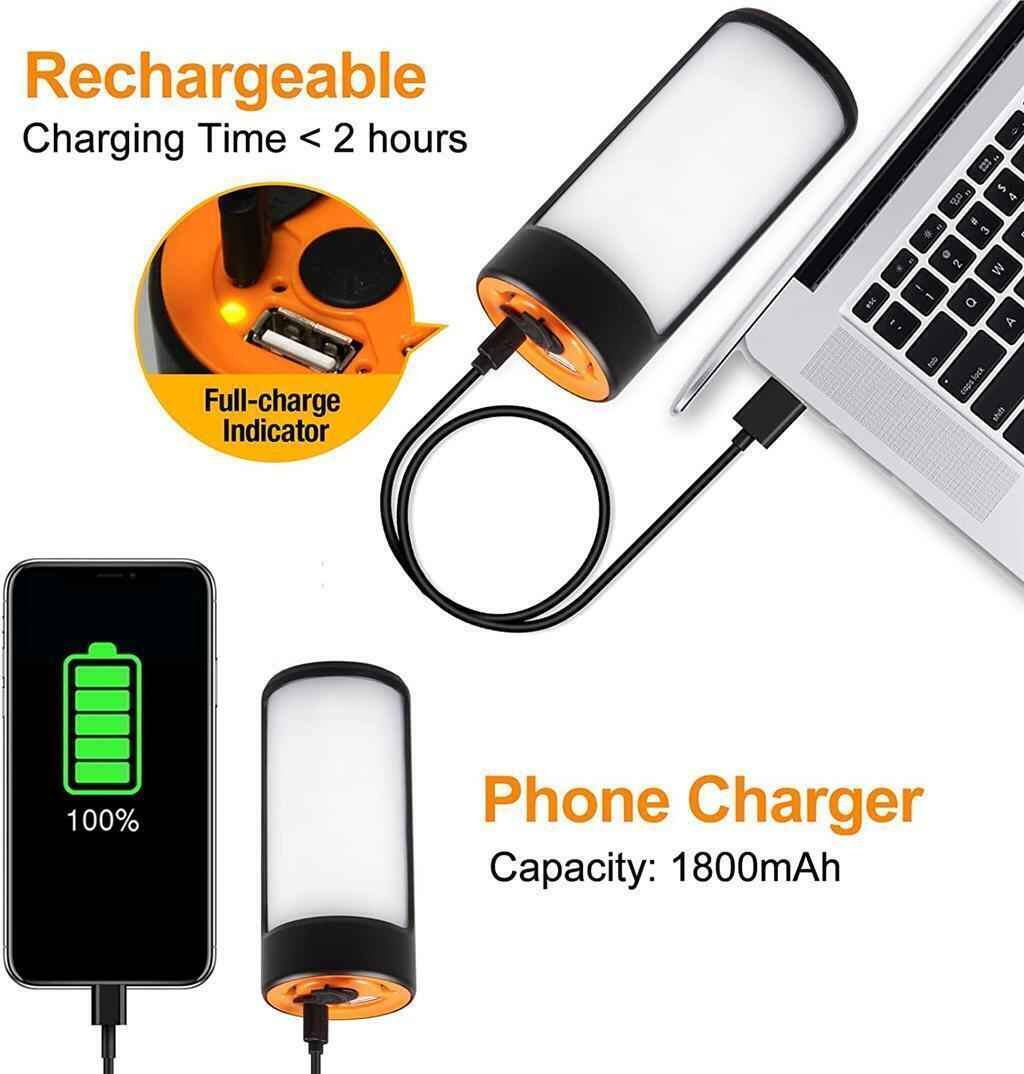 Rechargeable Camping Lights LED 400LM 5 Light Modes also Charges Phones - 2 Pack