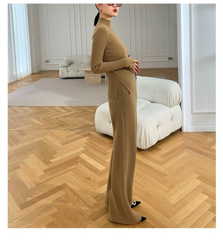 Women's Knitted Wide-leg Pants Sweater Cardigan Three-piece Set