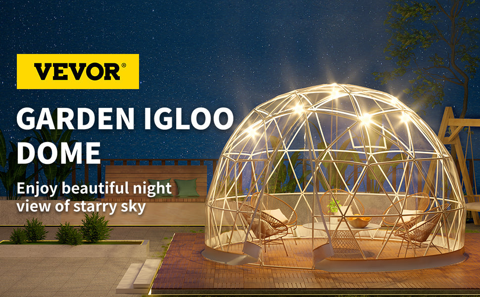 VEVOR Bubble Tent Garden Igloo 9.5/12ft With LED PVC Cover Geodesic Greenhouse Dome for Outdoor Sunbubble Backyard Bubble House