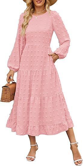 Autumn Long Sleeve Dress Casual Round Neck