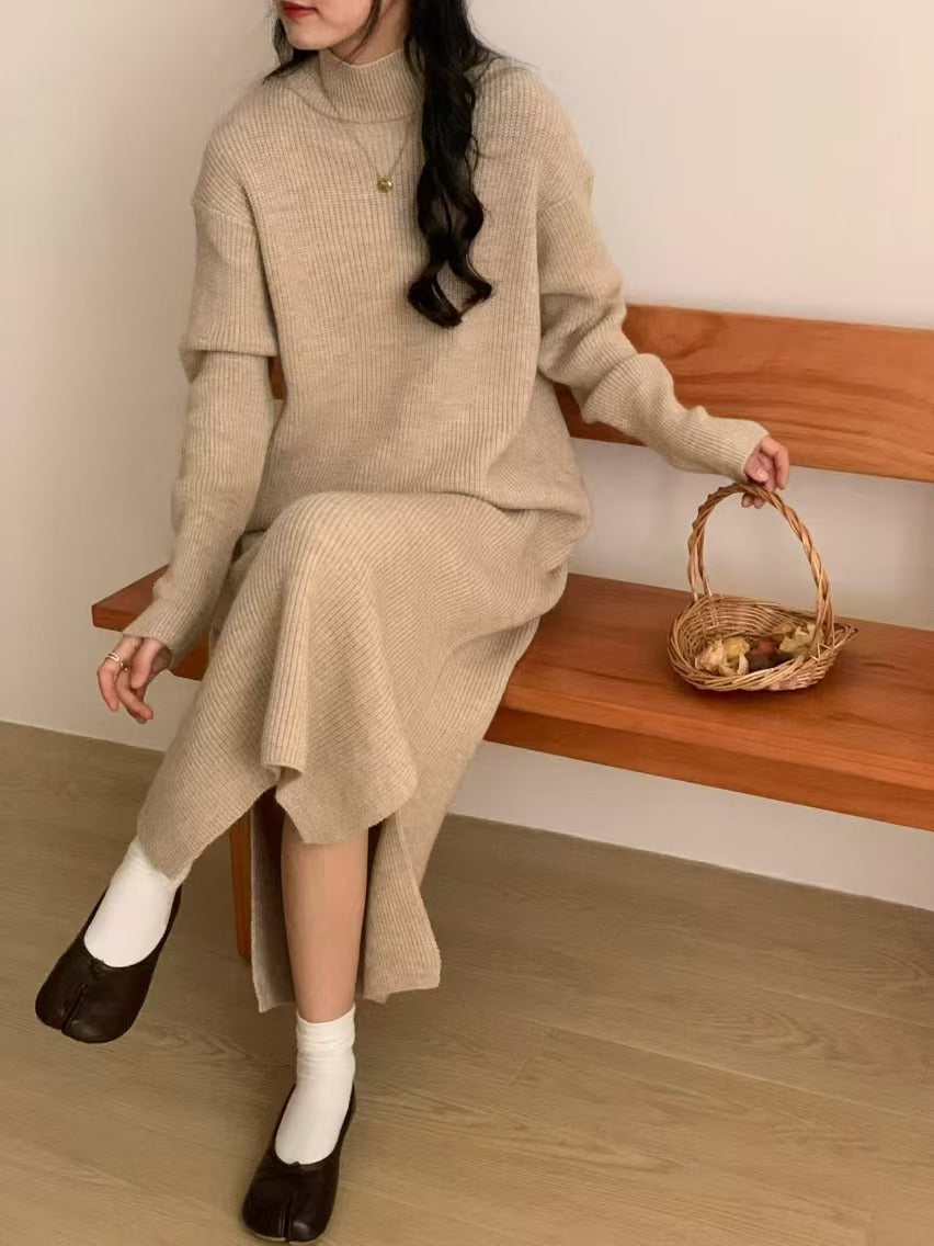 Half Turtleneck Base Knitting Dress Overknee Long