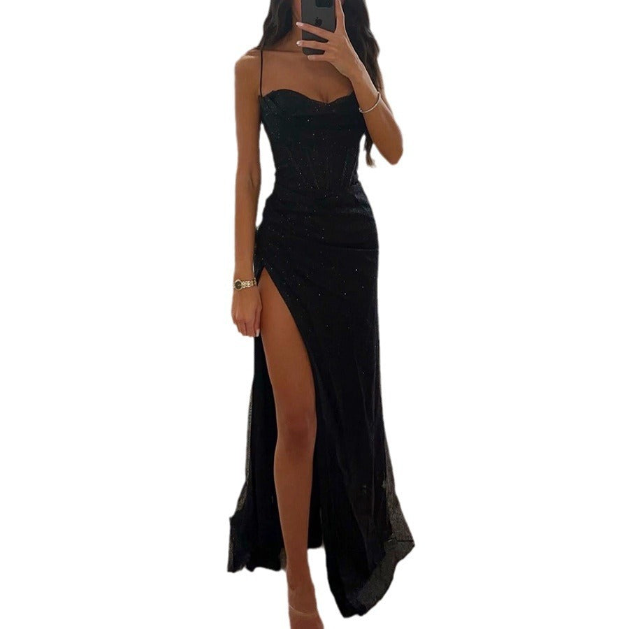 Sexy Split Suspender Dress Fashion Evening Party Slim V-neck Long Dresses Summer Clothing For Women