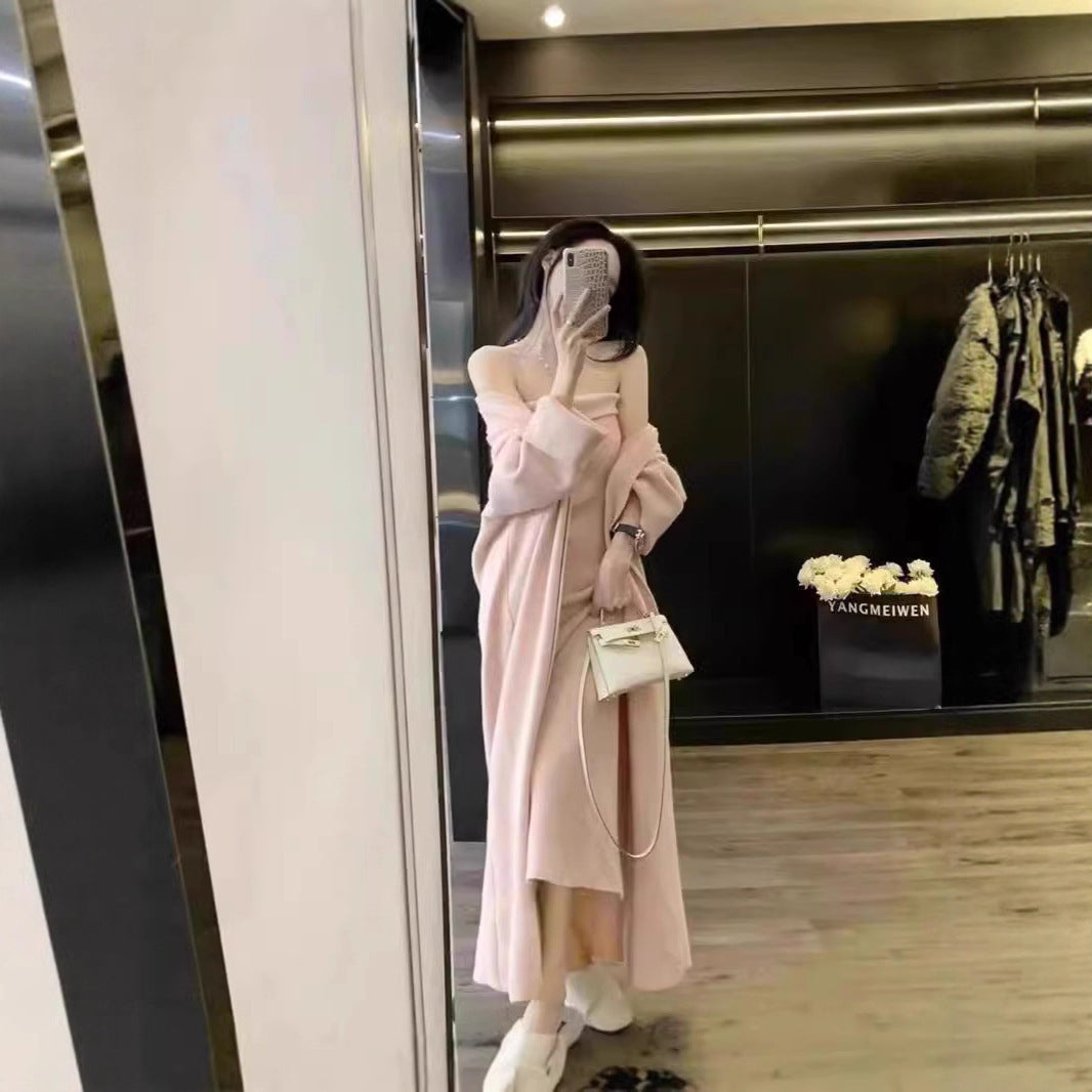 Women's Knitted Cardigan Dress Sweater Suit