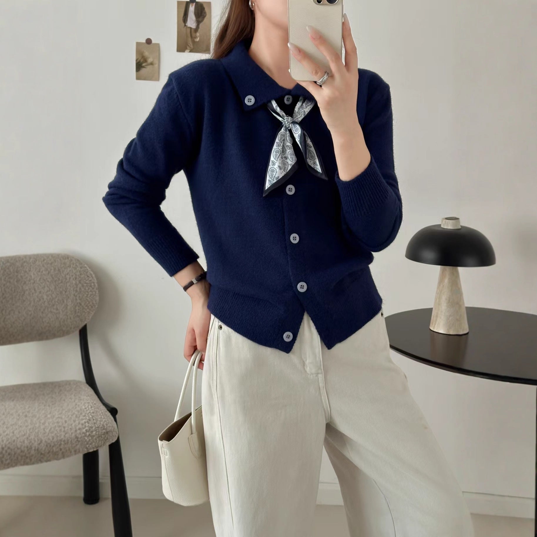 Lazy Fashion Lapel Scarf Sweater