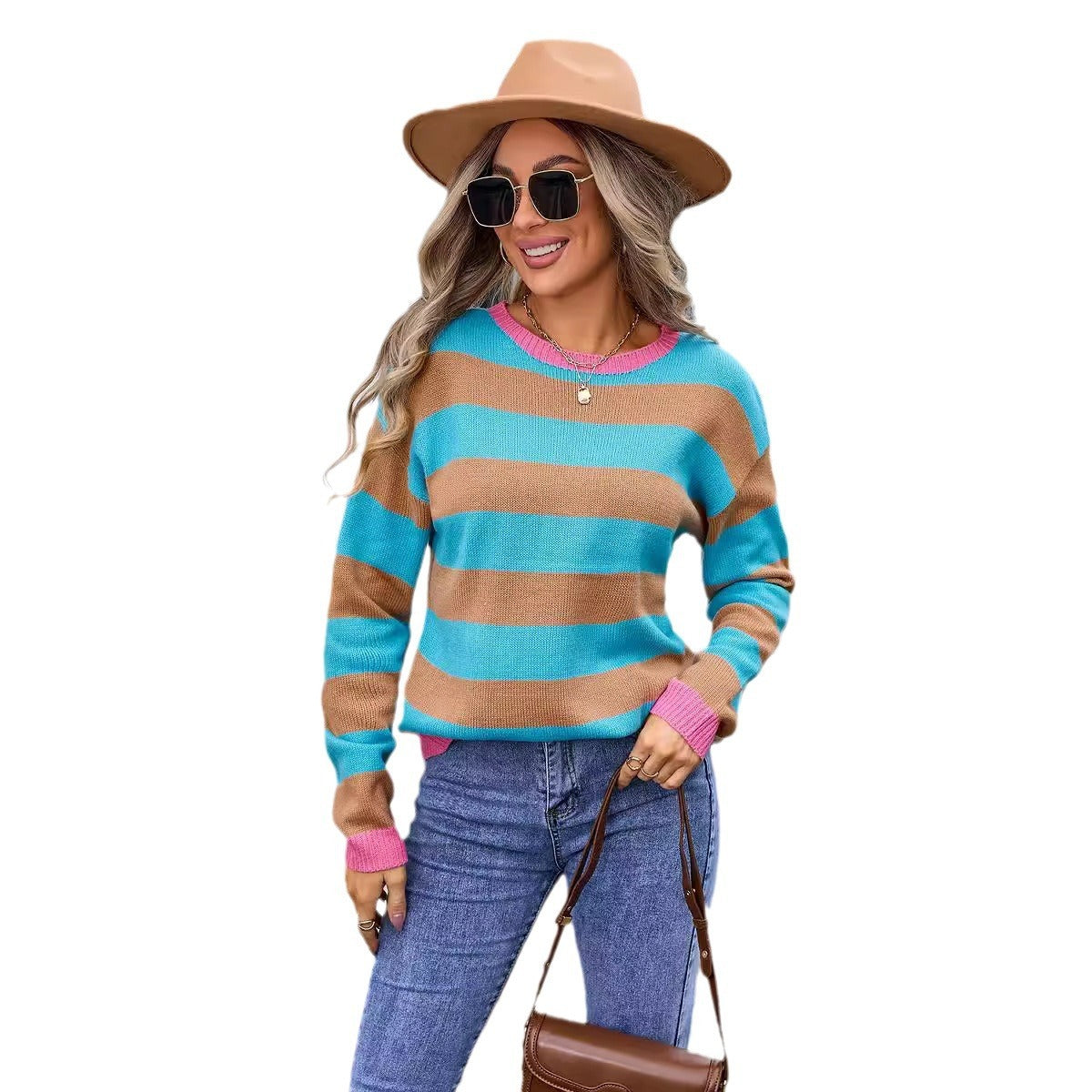 Women's Flower Long Sleeve Round Neck Sweater