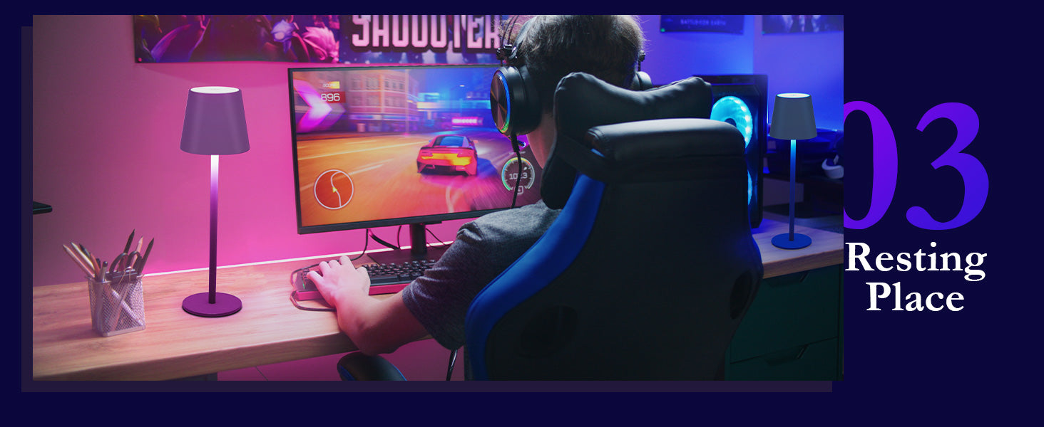 Cordless LED Table Lamp Rechargeable RGB Light Touch Dimmable IP54 White 2 Pack