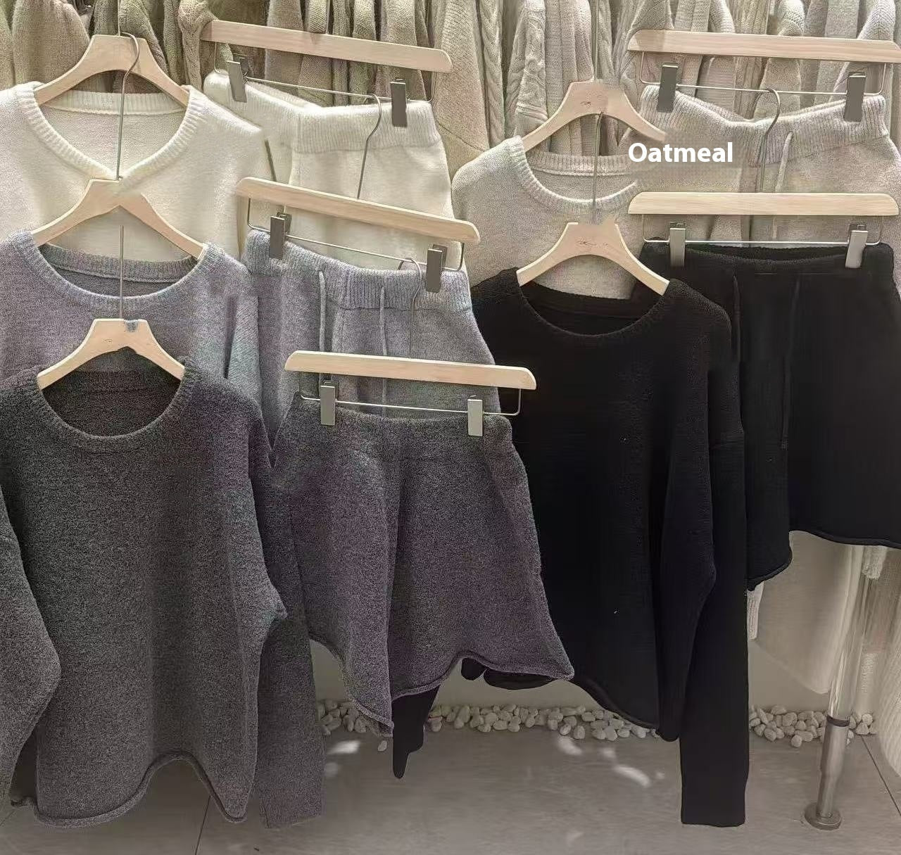 Loose-fitting Long Sleeve Sweater Knitted Wide Leg Shorts Two-piece Set