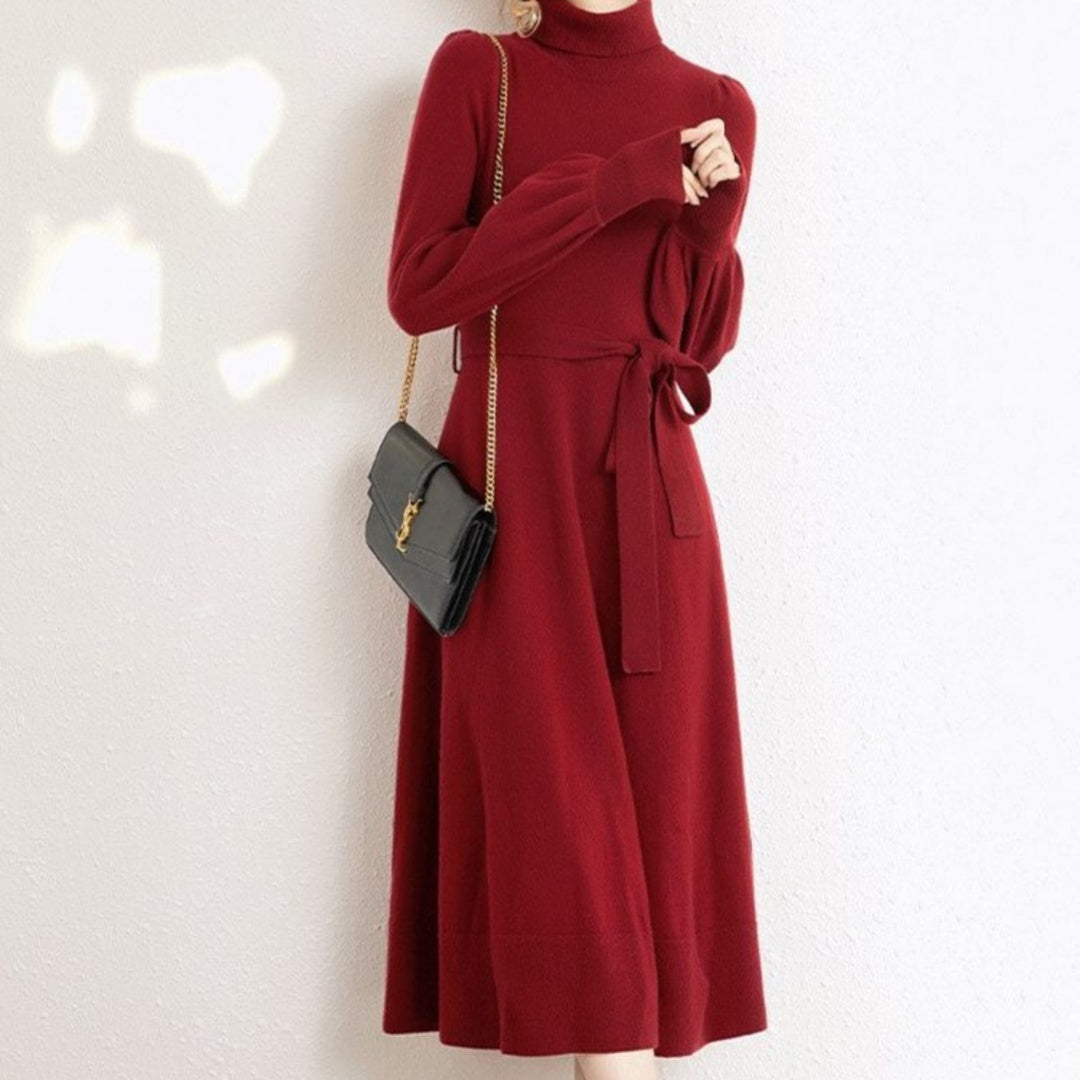 Turtleneck Knitwear Dress Loose Big Hem Mid-length Sweater Skirt
