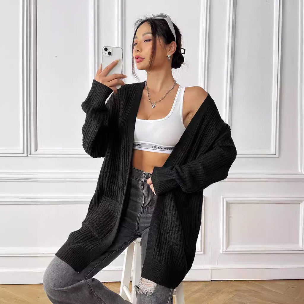 New Double Pocket Simple Casual Sweater Cardigan