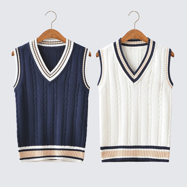 Thick V-neck Pullover Woolen Student Sleeveless School Uniform Sweater Vest
