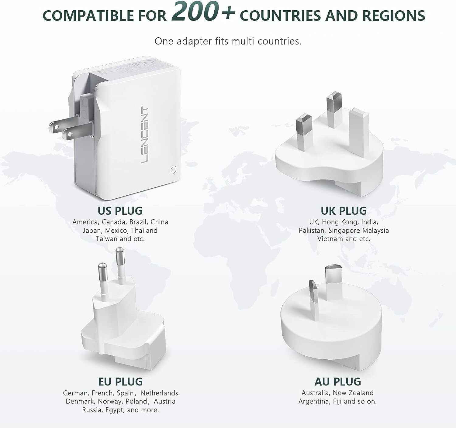 USB Charger 4 Ports Worldwide Universal Adapters Includes UK EU US AUS 22W/5V