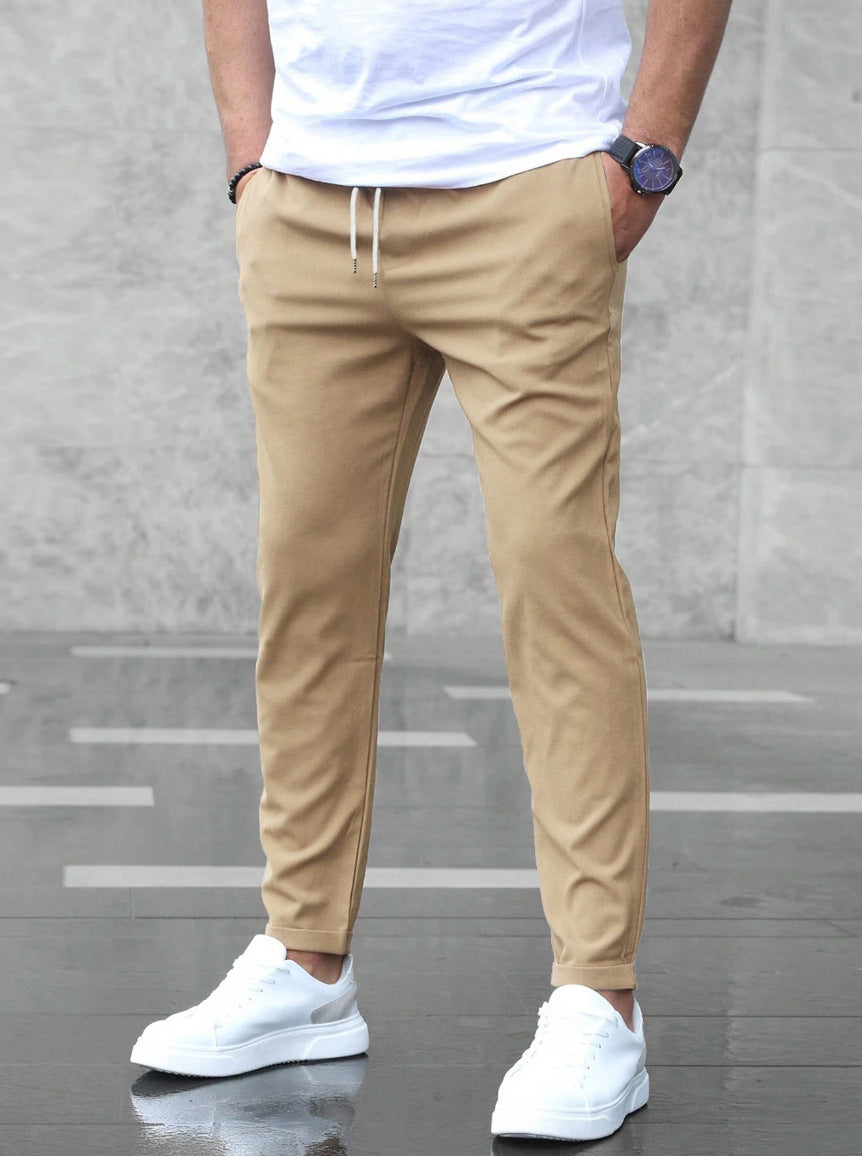 Men's Casual Pants With Pockets Fashion Slim Fit Drawstring Trousers