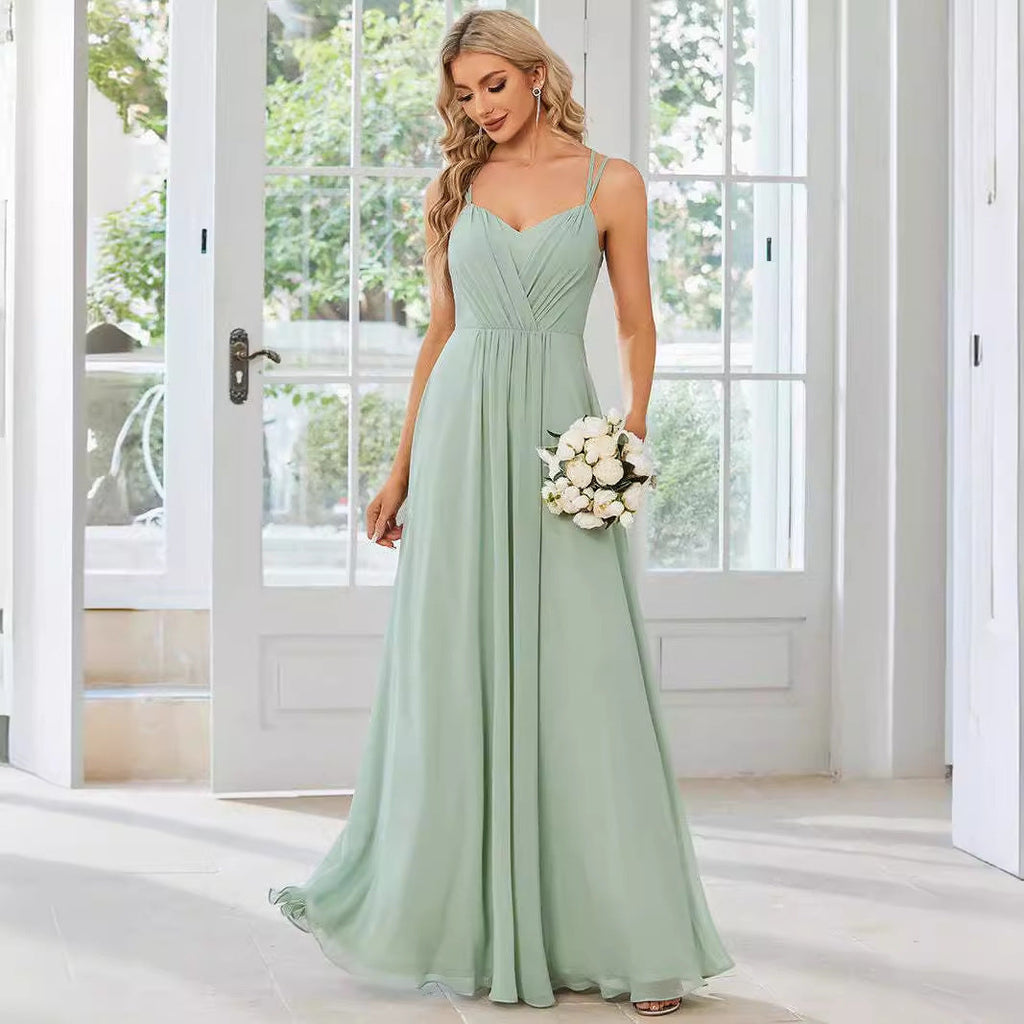 Sling Banquet Temperament Long Pleating Dress