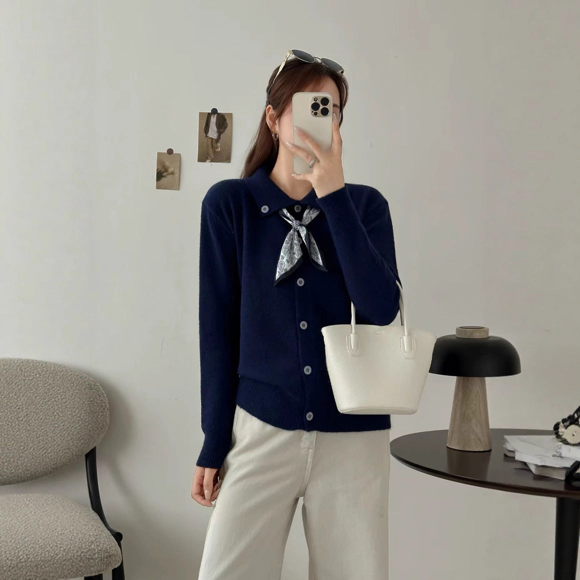 Lazy Fashion Lapel Scarf Sweater