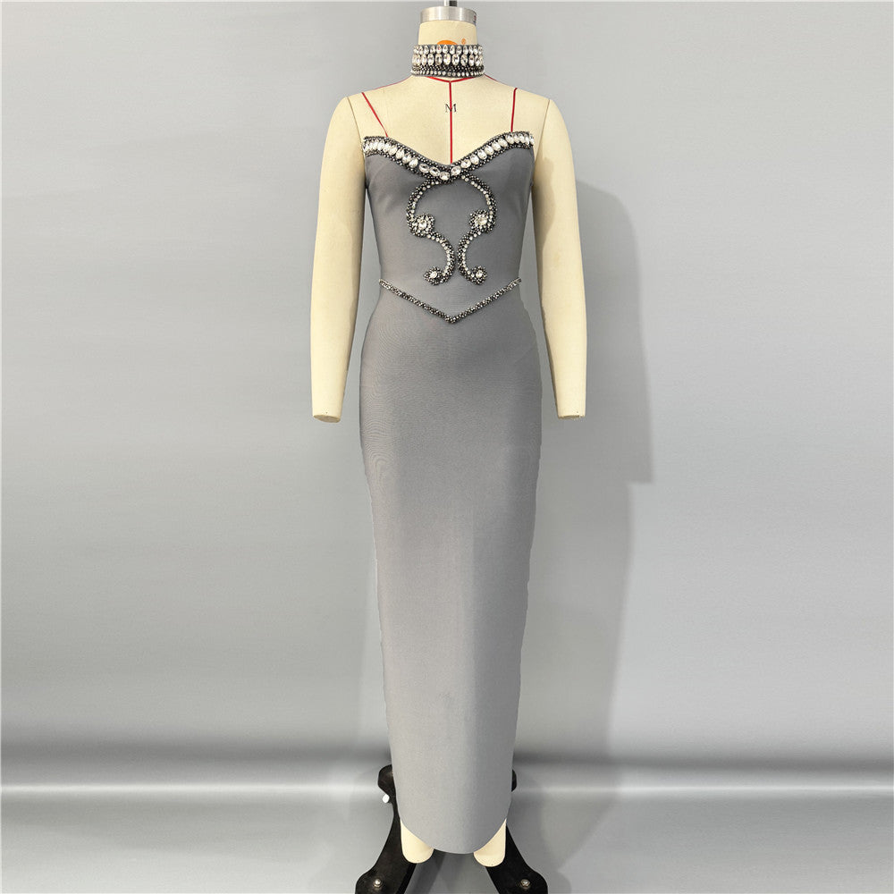 New Solid Color Refined Rhinestone Tube Top Bandage One-piece Dress