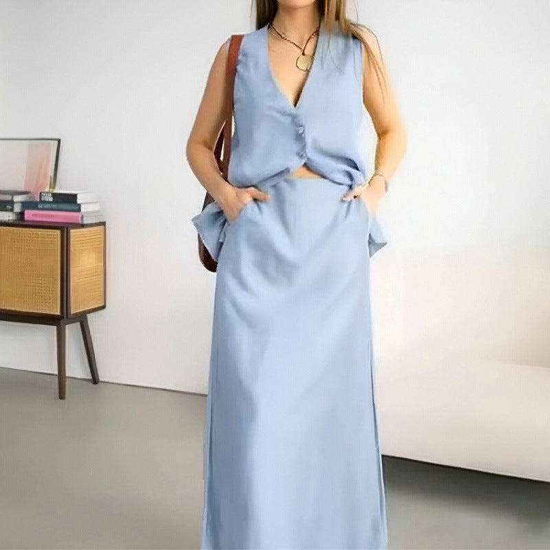 Casual Loose Top Long Skirt Two-piece Suit