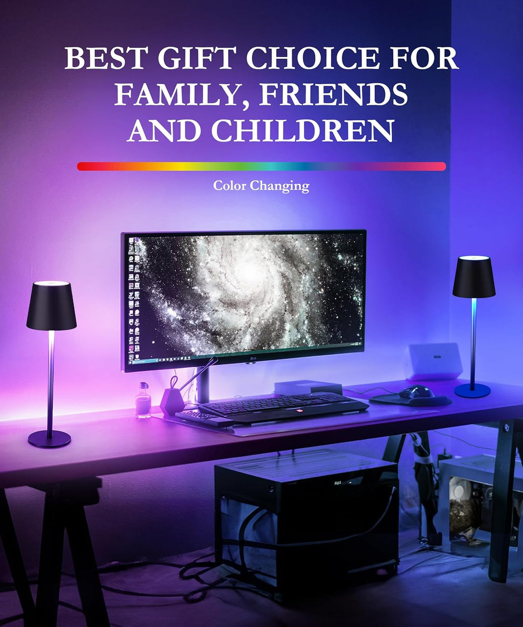 Cordless LED Table Lamp RGB Rechargeable Desk Light IP54 Touch Dimmable 2 Pack