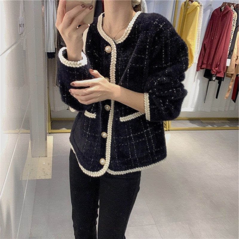 Classic Style Knitted Sweater Striped Loose All-match Women's Coat