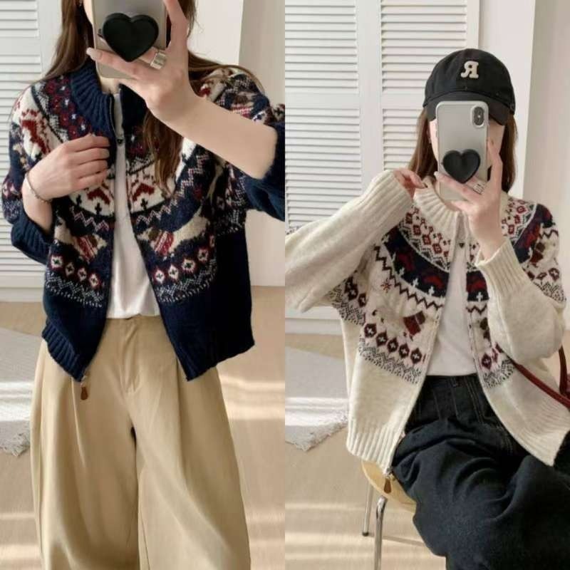 Ethnic Style Heavy Industry Jacquard Round Neck Pullover Sweater