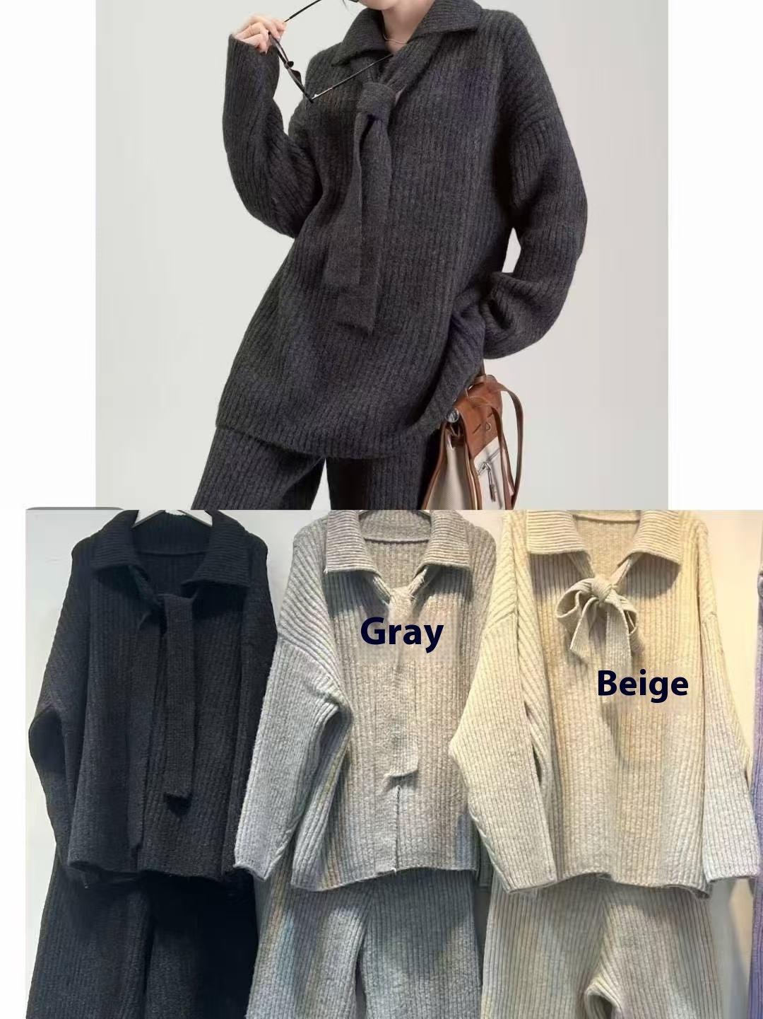 Sweater Suit Knitting Top Casual Trousers Two-piece Set