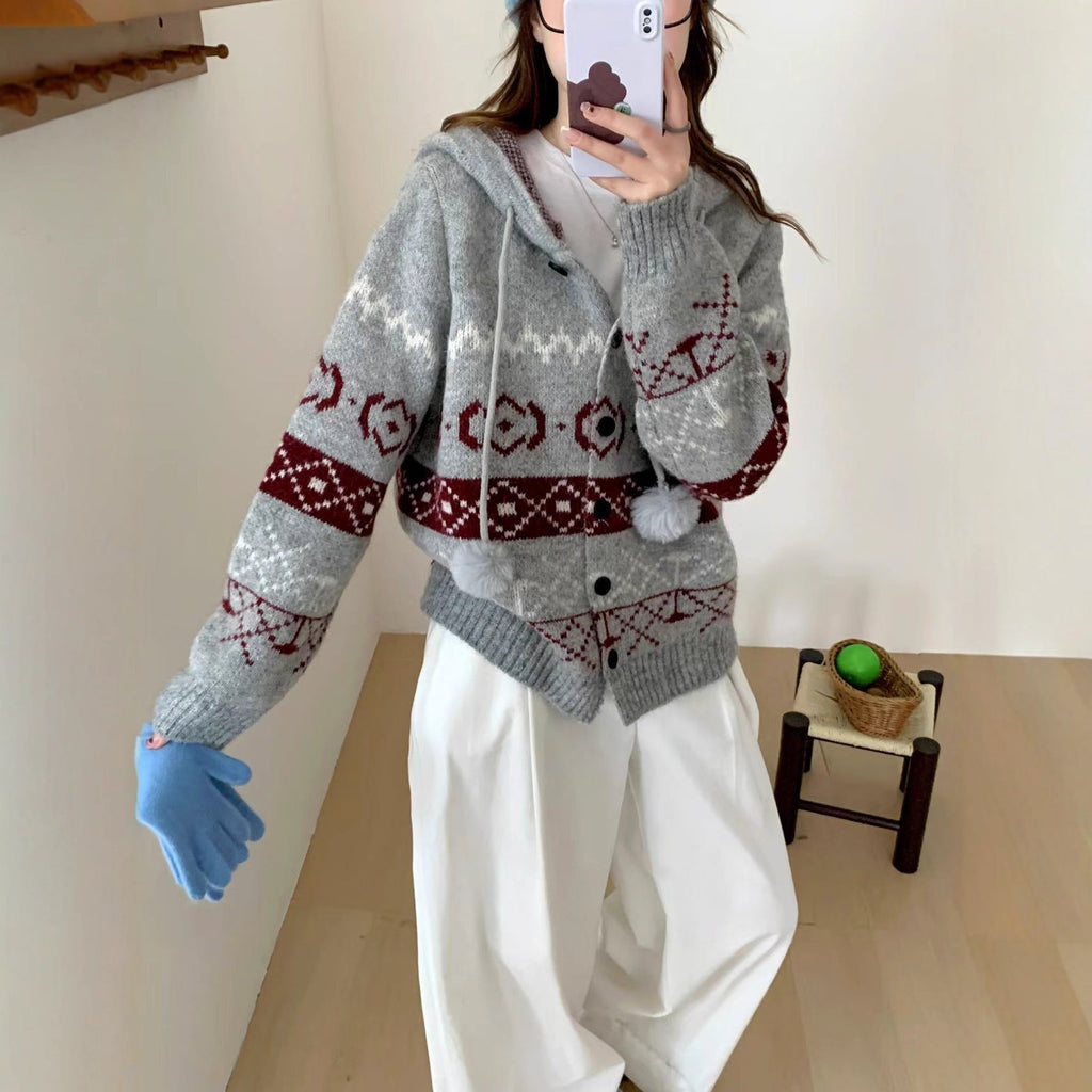 Idle Style Brocade Sweater Plus Size Women's Coat