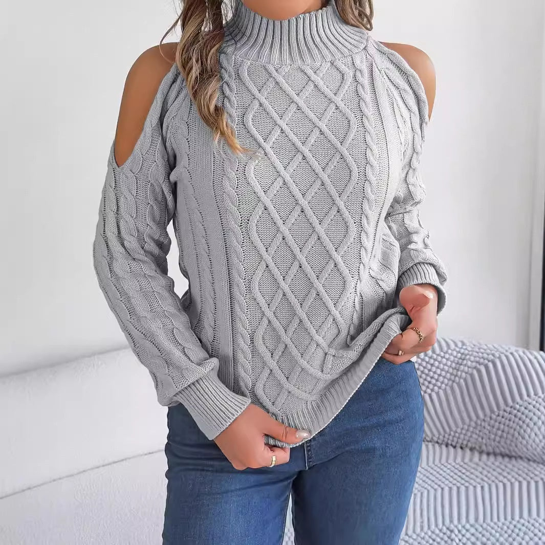 Casual Twist Strapless Half-high Collar Long Sleeves Sweaters Women's Clothing
