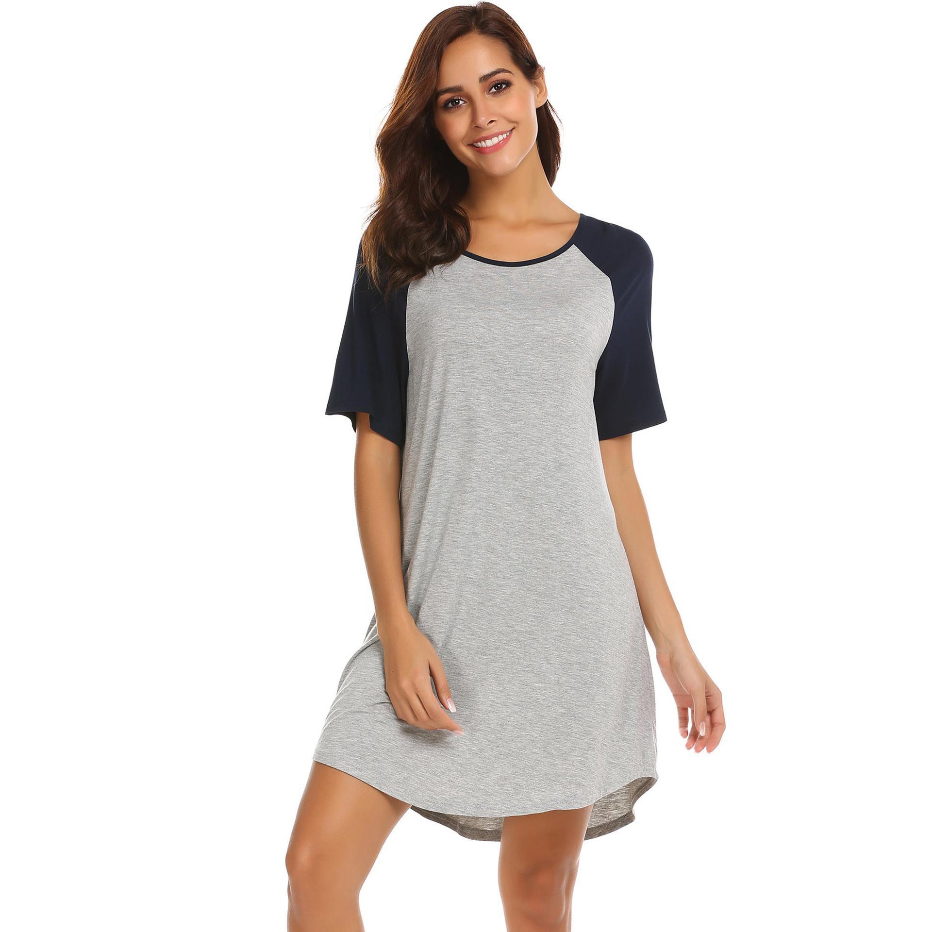 Women's Double Brushed Color Contrast Patchwork Nightdress