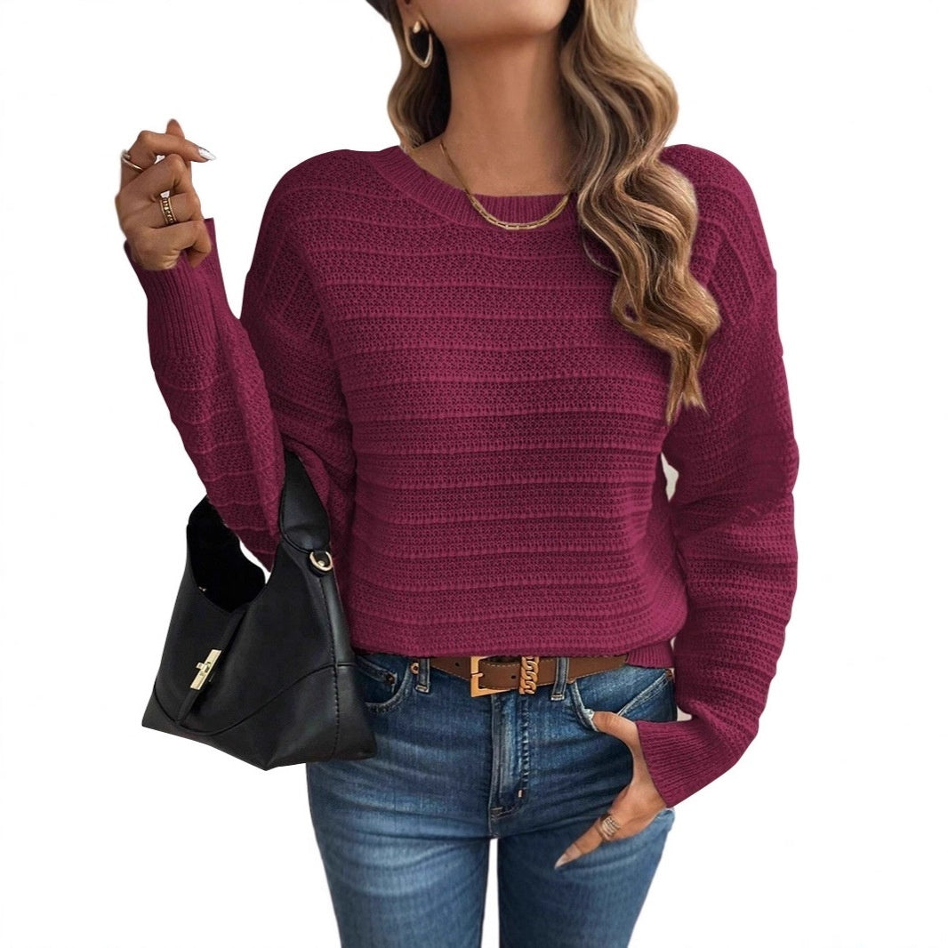 Round Neck Back Bow Design Gentle All-match Sweater