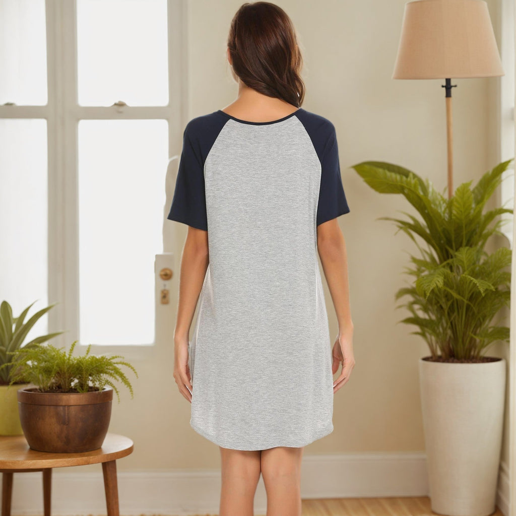 Women's Double Brushed Color Contrast Patchwork Nightdress