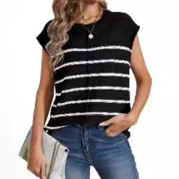 Vest Sleeveless Pullover Striped Seam Bone Stitching Casual Women's Top