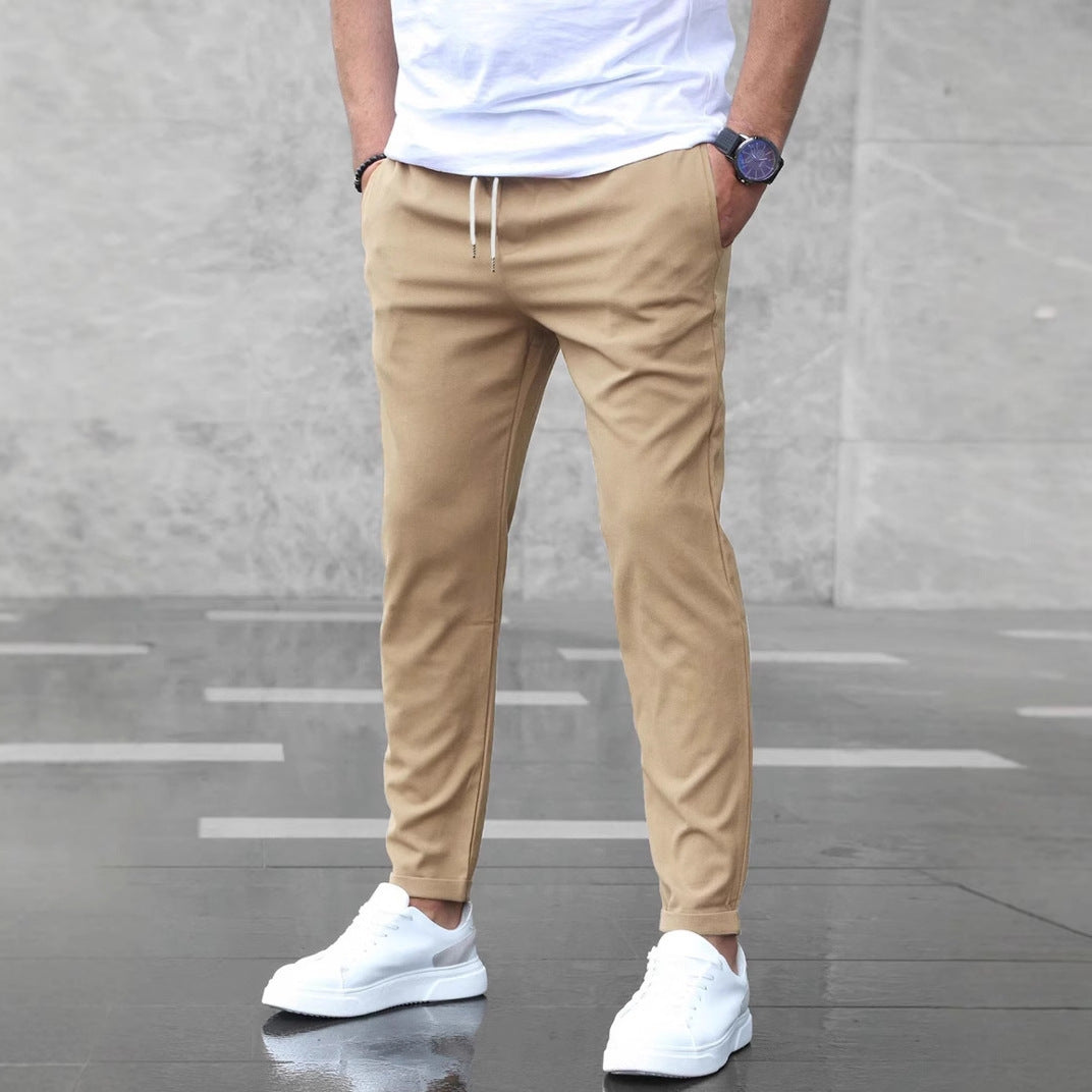 Men's Casual Pants With Pockets Fashion Slim Fit Drawstring Trousers