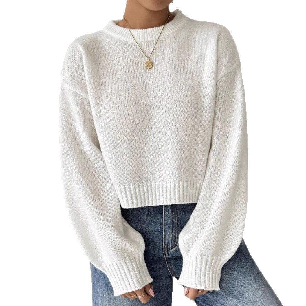 Short Round Neck Solid Color Sweater All-matching Wear