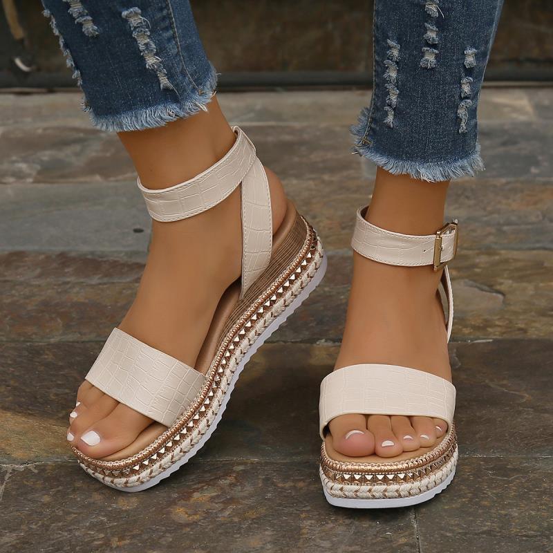 Women's Platform Wedge Sandals - Buckle Strap Hemp Espadrille Peep Toe Summer Shoes